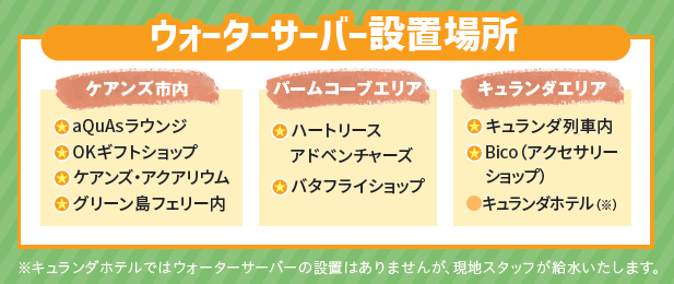 ケアンズウォーターサーバー設置リスト