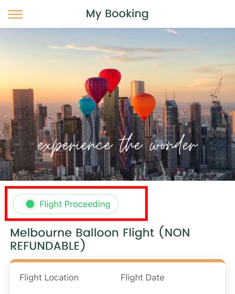 グローバル・バルーニングのアプリ画面で予約確認